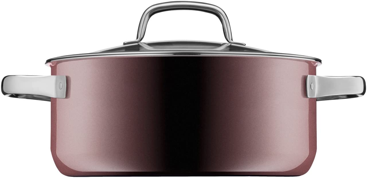 WMF Fusiontec Mineral Grande casserole à induction avec couvercle en verre et céramique high-tech résistante aux rayures Rouge 24 cm 4,4 l