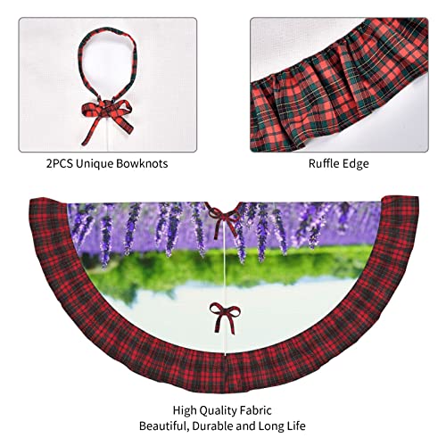 Purple Floral Faux Linen Christmas Tree Skirt Vintage Plaid Tree Skirt Size 30/36/48 Inches Diameter #TOP4