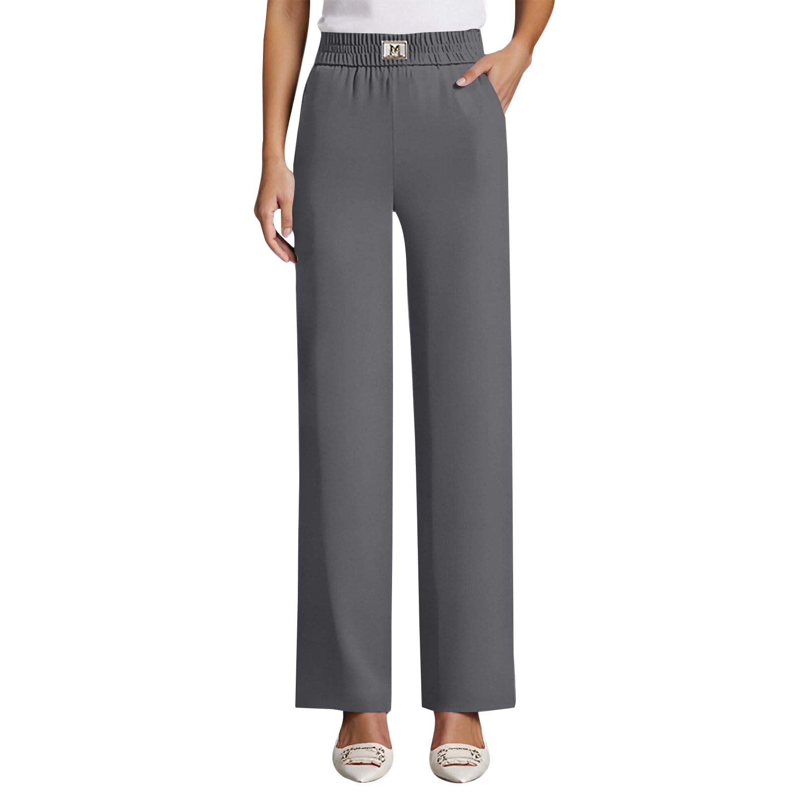 Stretch Pants for Women Perfect Drape High Rise Pull-On Stretch Pants Straight Leg Silky Soft Quick Dry Work