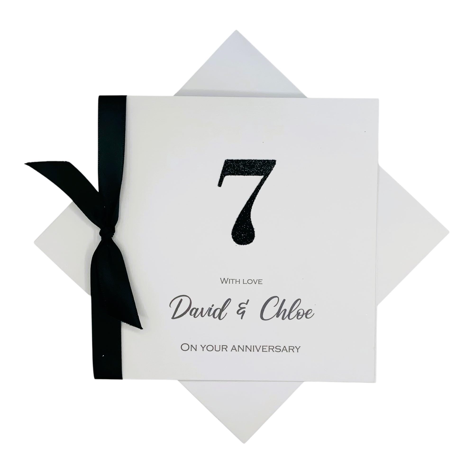 7th Anniversary Card - Copper 7 Year Seventh Wedding Anniversary Greeting Card, Personalised Gift for Wife Husband Couple Friends - 18 Colour Choice (Glitter Number) โ image 1