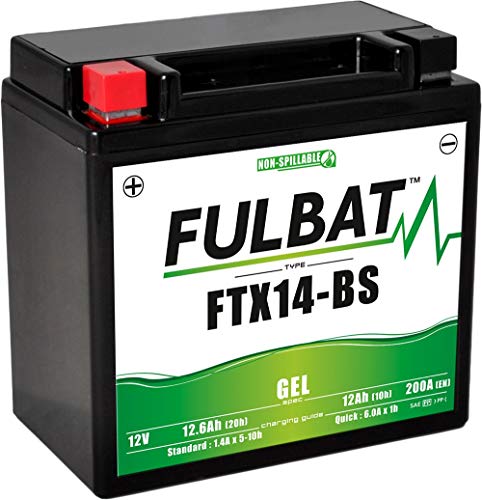 Fulbat - Batería moto Gel YTX14-BS FTX14-BS 12V 12Ah