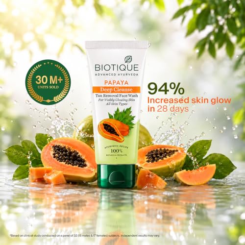 Image of Biotique Papaya Deep Cleanse Face Wash | Gentle Exfoliation | Visibly Glowing Skin | 100% Botanical Extracts| Suitable for All Skin Types | 2x100ml