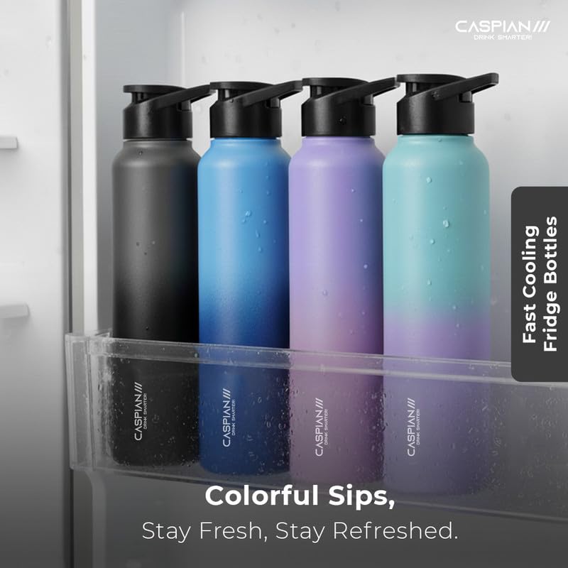 Image of CASPIAN / / / Hike Stainless Steel Customize Sipper Water Bottle Leak Proof Thunder for Fridge Home Office Travel School Kids Adults Girls Boys Sports Gym Yoga (Graphite 1 Litre, Set of 1)