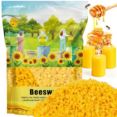 Yellow Organic Natural Beeswax Pellets - CARGEN 453g 100% Beeswax Pastilles Pure Bulk Bees Wax Pellets Food Grade for DIY Beewax Making Candles Skin Care Lip Balm Soap Lotion (1lb)