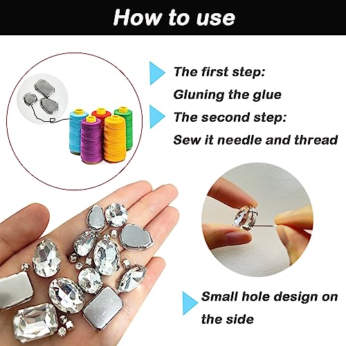 Yixinly 236 Stück Strasssteine zum Aufnähen, Große Strasssteine zum Nähen mit Krallen, Metall Krappenfassung Glas Nähen Edelsteine​für DIY-Bastelkleidung, Kleidungs, Schuhe, Taschen (Weiß)