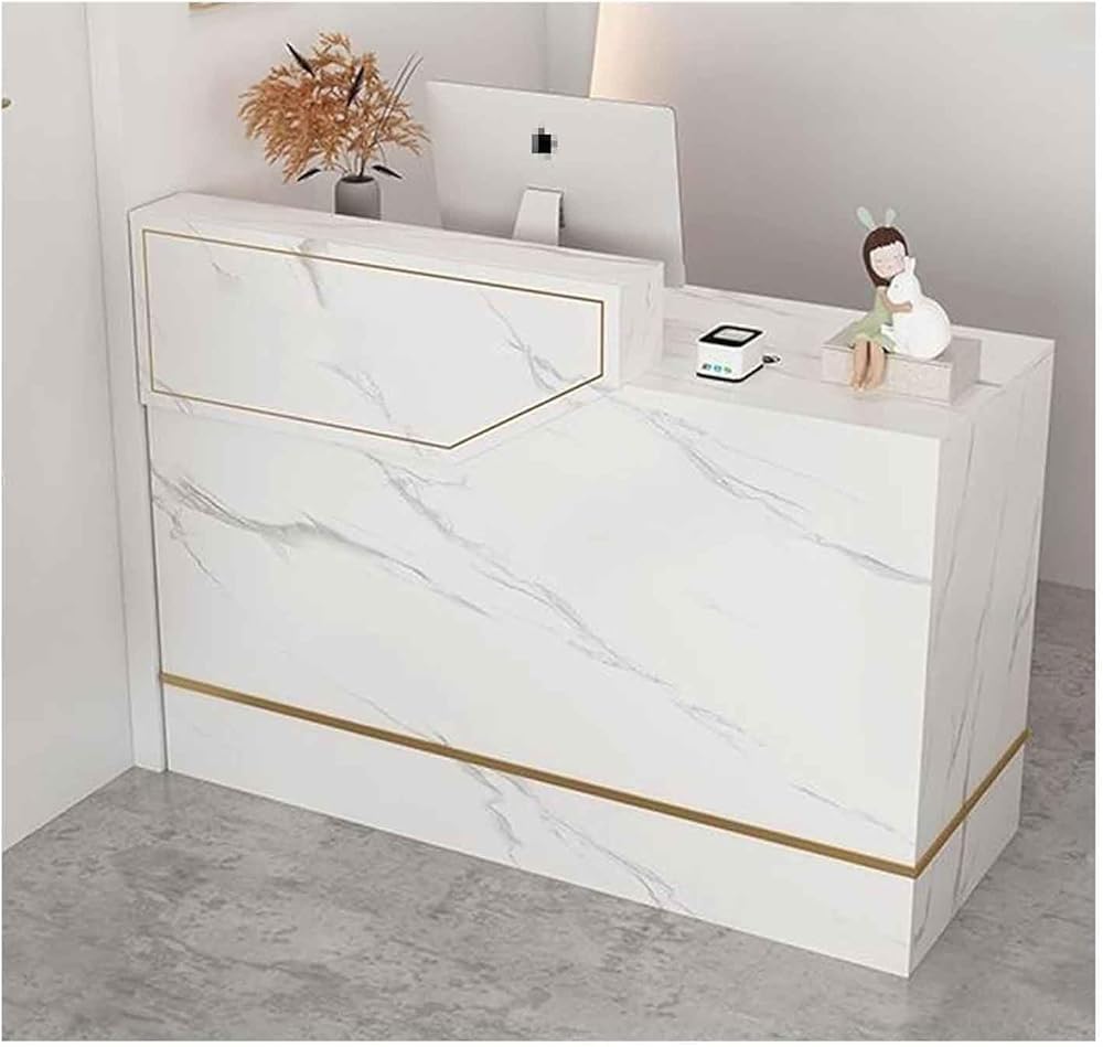 Tavolo da banco per reception, moderno bancone anteriore con cassetto e ripiani, struttura in MDF per ufficio, salone di bellezza e hall
