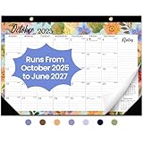 卓上カレンダー 2025-2026、21か月カレンダー(2025年10月から2027年6月まで) - 大型 17インチ x 12インチ デスクトップ/壁掛け月間カレンダー ホームスクールやオフィス用 - Botanic Whimsy
