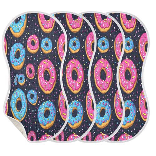 Colorful Donuts Plant Burp Cloths Cotton Baby Washcloths,Large 22x11in Burping Cloth Absorbent and Soft for Newborn Baby Boys and Girls,4 Pack3