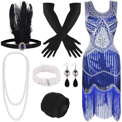 FEPITO 1920s Flapper Dress with Accessories Cover