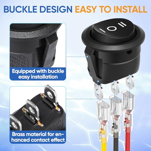 Xinyiele XY-12-03 Volt 3 Way Round Rocker Switch,3 Position On/Off/On Rocker Switch,3 Pin 6A/250V Ac 10A/125V Dc Spst Circle Toggle Switch Button thumb #2