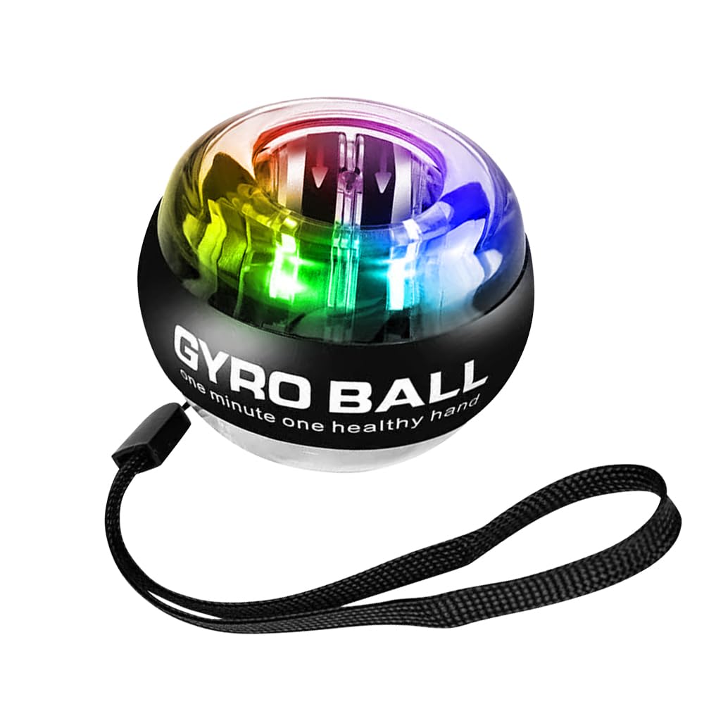 SGZIOO Gyro Ball Wrist Exerciser, Forearm Exerciser with Colourful LED Lights, Auto-Start Wrist Power Gyro Ball for Wrist, Arms, Fingers, Muscles Strengthening and Training (Black)