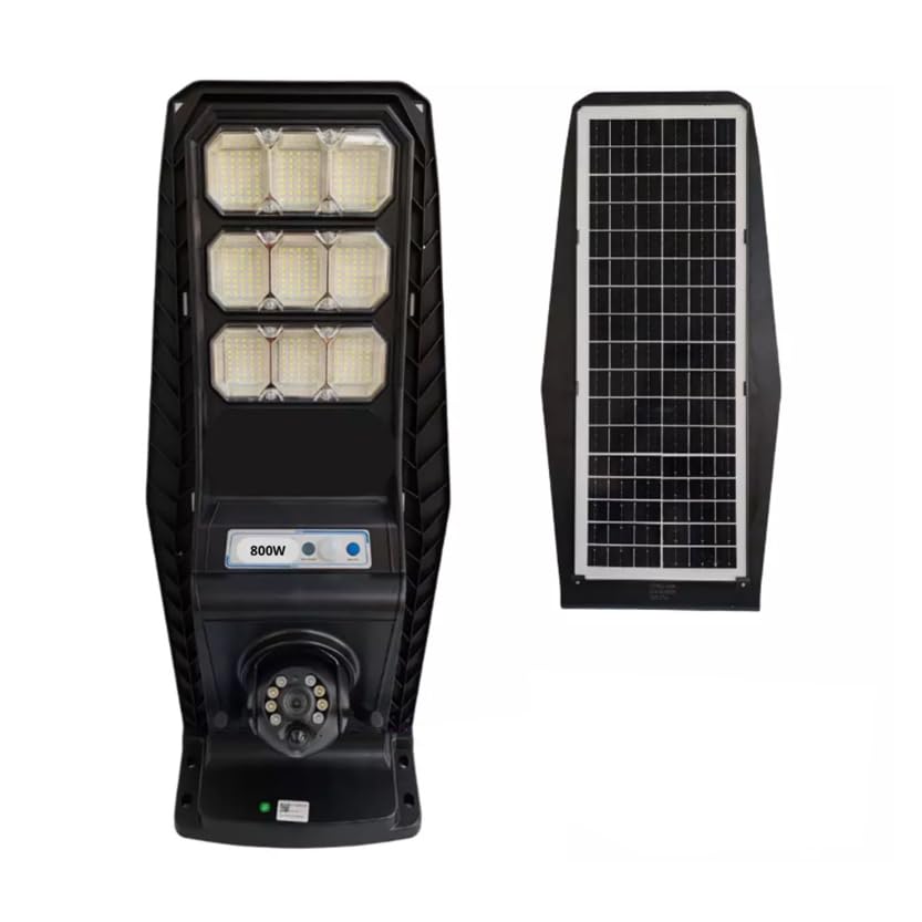 DISCORAMA LAMPIONE STRADALE CON PANNELLO SOLARE 800W FARO LED CON TELECAMERA 4G PTZ ICSEE