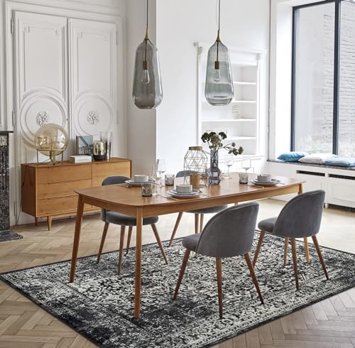 vivorug 8x10 Area Rugs, Stain Resistant Washable Rug for Living Room, Vintage-Inspired Black and White Rug