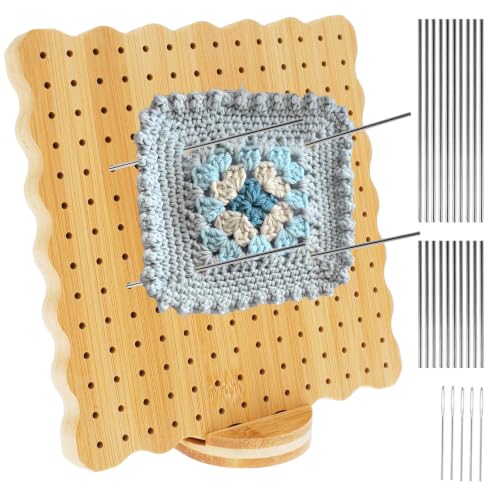 Image of LIVSMON 9.25 inch Crochet Blocking Board with Pins, Handcrafted Knitting Blocking Mat Board with 20 Stainless Steel Pegs for Knitting Crochet and Granny Squares, Gifts for Grand Mothers, Mothers