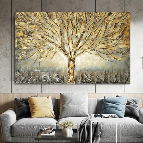 Tableau sur toile Arbre de vie doré cadeau idéal avec cadre pour maison