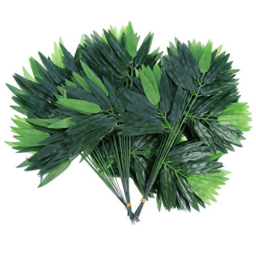 FireAngels - 60 hojas de bambú artificiales verdes para decoración de boda, decoración de casa, oficina, hojas decorativas
