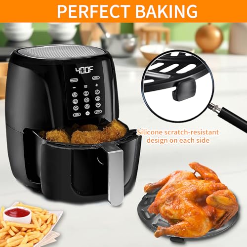 Image of ZuKaYeHome Air Fryer Grill Plate for Gourmia GAF566 GAF536 GAF556 5QT, Nonstick 8.8''x8.4'' Air Fryer Replacement Parts Tray Basket Grill Pan Accessories Crisper Plate with Rubber Bumpers