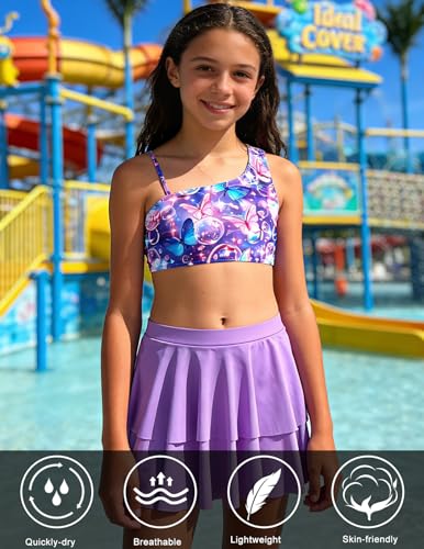 Image of RAISEVERN Girls Swimsuit 3 Piece Bathing Suits Cute Swimwear for 5-12 Years