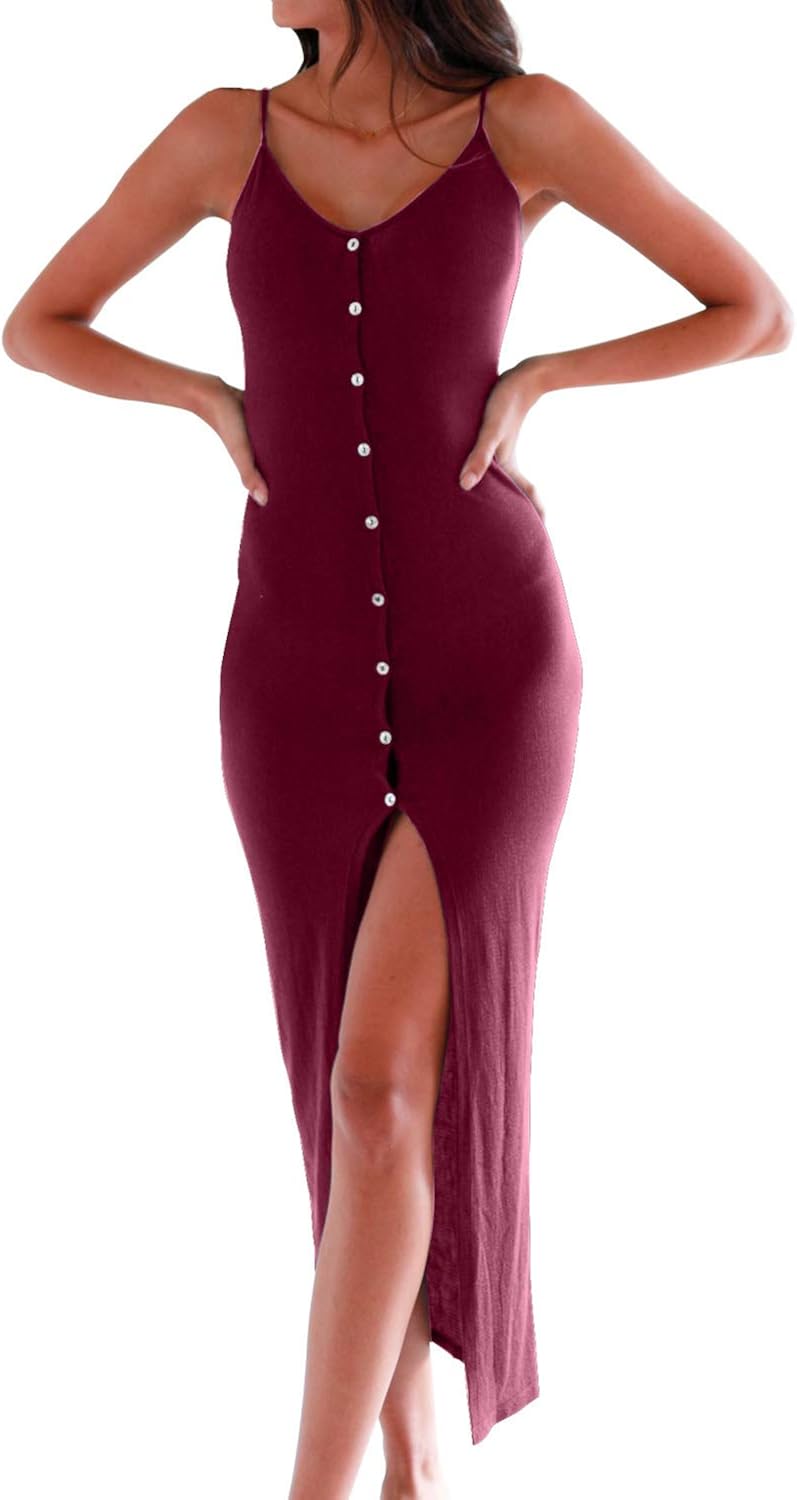 button front spaghetti strap dress