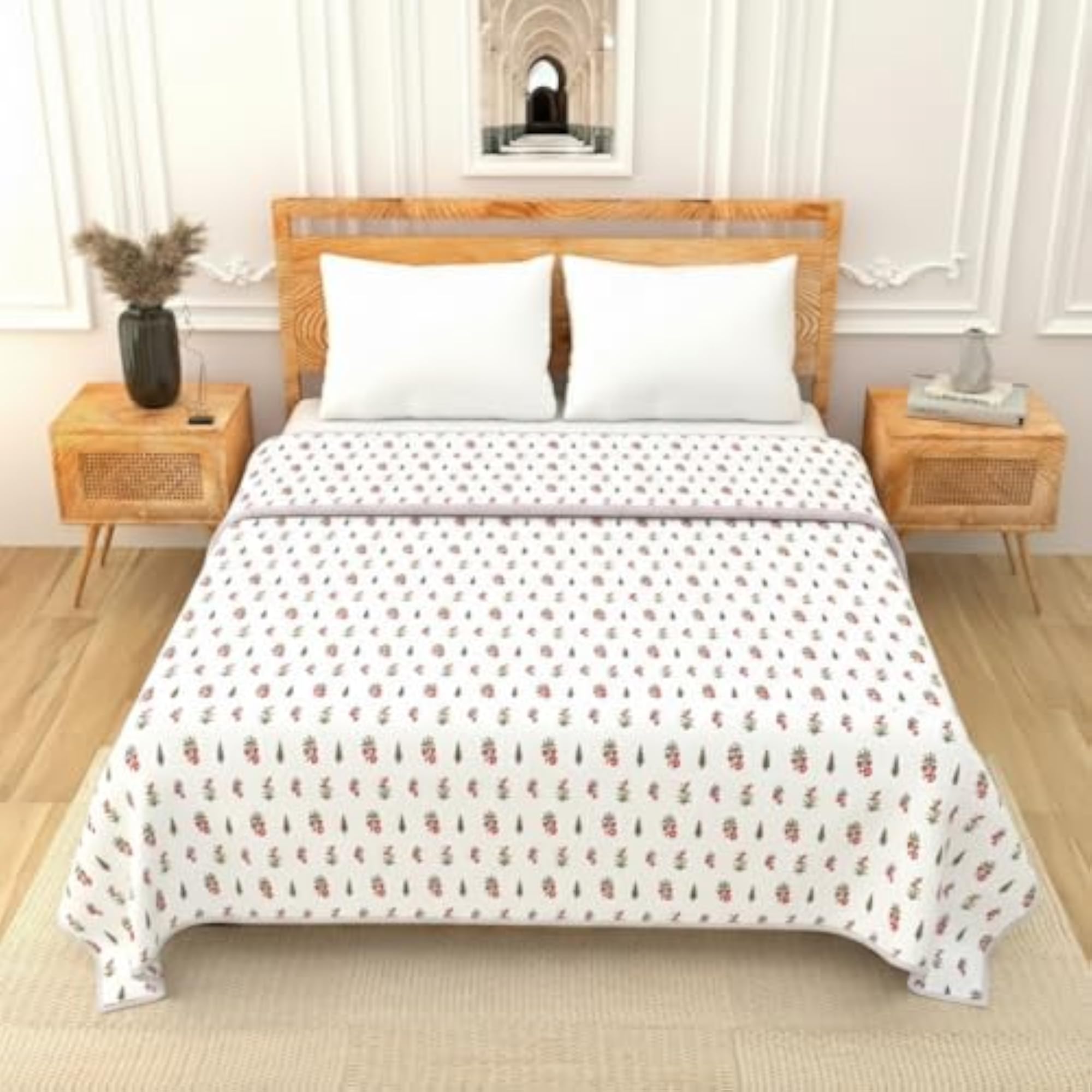 Pure Cotton Jaipuri Dohar for Single Bed, Reversible AC Blanket