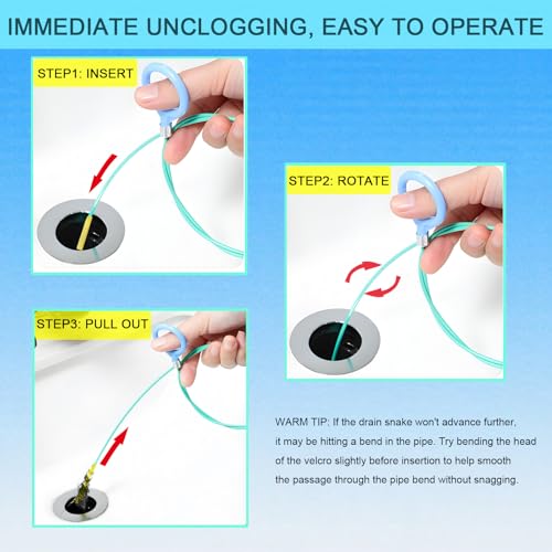 35 Inch Drain Snake Hair Drain Clog Remover Tool, Anti-Break Steel Sink Snake Drain Hair Removal Tool, Long Flexible Drain Cleaner Tool for Bathroom Sink, Tub, Shower, Pipe Drain(3 Pack) - Image 6