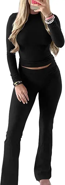 Women's Fold Over Yoga Pants 2-Piece Track Suit Set
