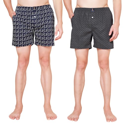 Image of Urban Scottish Men's Pack of 2 Cotton Printed Boxers with Side Pockets