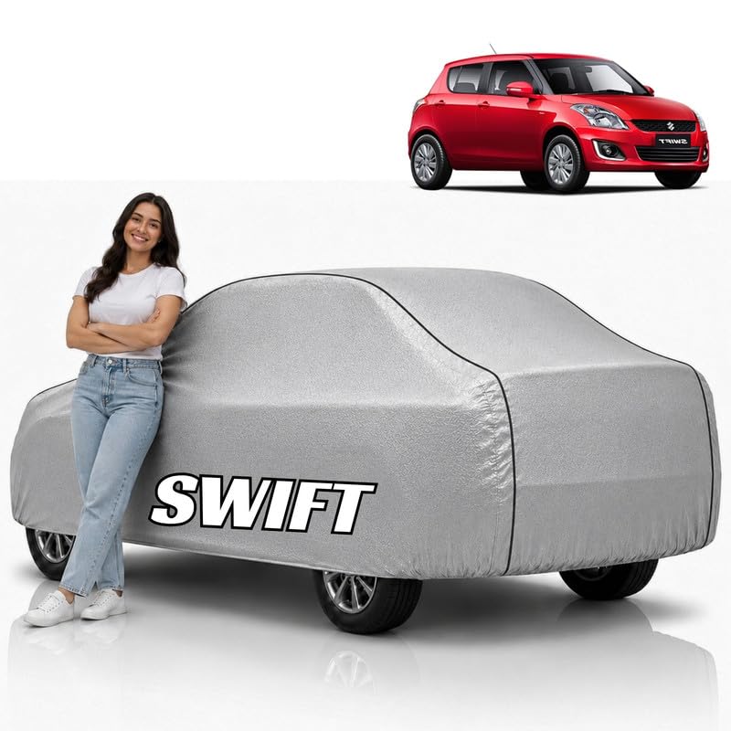 Image of Mind-Blowing 2026 100% Waterproof Old Swift Car Cover | Polyester Car Body Cover for Rain & Sun | UV Protection, Dustproof, Scratch Resistant, Windproof, Heat Resistant, Custom Fit (Silver)