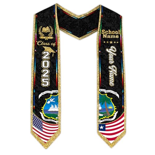 MonkeyVan Personalized Liberia Graduation Stole, Liberian Graduation Sash, Liberia Flag Graduation Stole, Class of 2025 Lb15