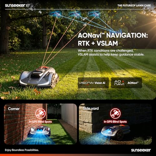 Image of Sunseeker X7 Wireless Robot Lawn Mower 0.75 Acre / 32,000Sq. Ft, with Smart APP Control, Vision AI System & RTK, Path Planning, Adaptive Floating Cut Height up to 4 inch, for Medium to Large Yards