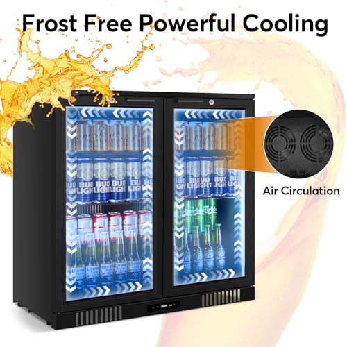 Image of Back Bar Cooler Undercounter Beverage Refrigerator with Glass Door, Commercial Display Fridge for Beer Drink Soda with Temperature Control, 7.2Cu. Ft. Large Capacity, Black