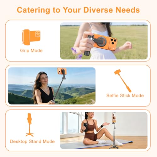 Image of Upgrated 5-in-1 Magnetic Selfie Stick with Remote for Cell Phone 360 Rotation.Can Transforms into Mini Tripod /Camera Grip /Handheld Stabilizer /Phone Stand.Extend to 25 inches