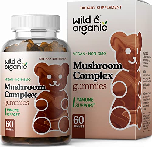 Wild & Organic Mushroom Gummies - Lion's Mane, Cordyceps, Turkey Tail, Reishi, Chaga, Maitake - 10 Mushroom Complex - Mushroom Supplement Gummies for Immune & Brain Support - 60 Count