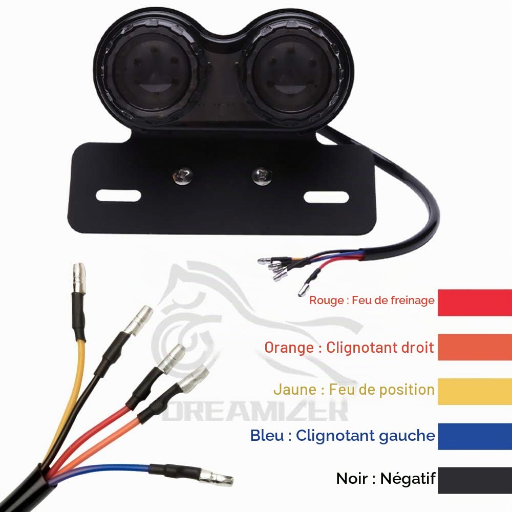 DREAMIZER Universel 40 LED Double Feu arrière de Moto Feu de Freinage,Indicateurs de Clignotant Lampe de marche avec Support de plaque d'immatriculation pour Chopper Street Bike Dirt Bike(Fumée)