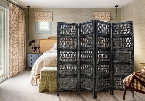 Image of Classic Wood and Craft Wooden Room Divider Partition for Living Room, Privacy Partition, Partition Wall, Divider for Makeup Studio /Office (4 Panels - Fish Design)
