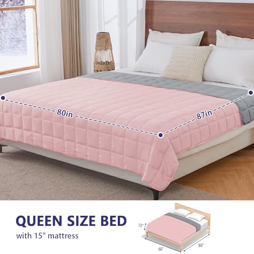 Image of King Size Weighted Blanket for Adults (20 lbs, 80 inch x 87 inch, Pink Grey) Cooling Heavy Blanket for Sleeping Perfect for 190-210 lbs, Breathable Blanket for Adults & Couple All Season, Machine Washable