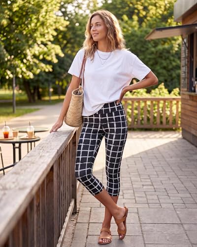 Image of GAYHAY High Waisted Capri Leggings for Women - Soft Slim Yoga Pants for Running Cycling Workout