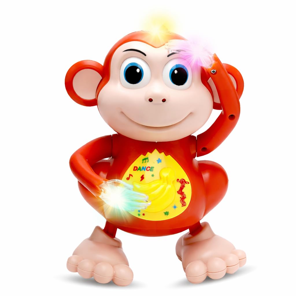 Gooyo GY-3039 Dancing Monkey Toy with Vibrant Flashing Lights, Musical Sound Effect & Real Dancing Action | Dancing Toy for Kids with Hand Flapping Feature | Brown | 3xAA Battery (Not Included)