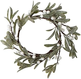 Mistletoe Candle Ring-is Frosted with White Berries. Greatly Adds to Any Color Candle. The Artificial Candle Ring can be Used as a Small Wreath or Christmas Tree Ornament. by Factory Direct Craft