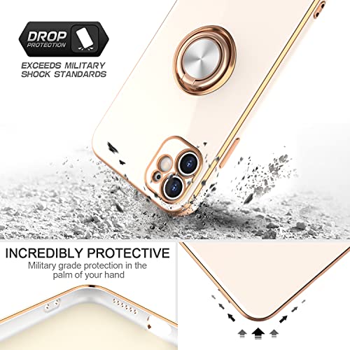 Nclcase Iphone 12 6.1 Inch Case,Cute Phone Case For Women Men Girls Boys With Kickstand,Slim Fit Drop Protection Shockproof Coverwith 360° Ring Holder For Iphone 12, White #TOP2