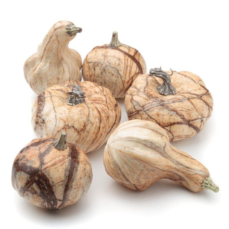 Factory Direct Craft Set of 6 Marble Look Artificial Pumpkins and Gourds for Fall Decorating and Displays