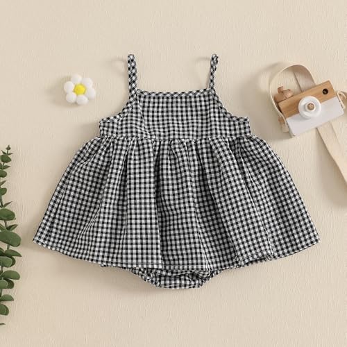 Newborn Baby Girl Romper Dress Plaid Pattern Sleeveless Spaghetti Straps Infant Jumpsuit for Summer4