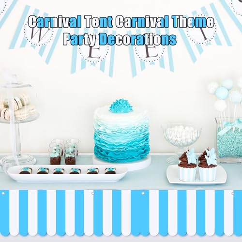 Image of Preboun 3 Pcs Carnival Awning Decorations Tent Circus Hanging Decorations Carnival Banner Concession Stand Sign Canopy Awning for Pirate Summer Party, 9.84''x78.74'' (Blue and White)
