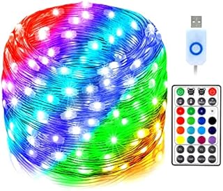 16 Colors Changing Fairy Lights Plug in USB , 33 Ft 100 Led Twinkle Lights with Remote and Timer, Led String Lights for Christmas Bedroom Dorm Patio Tapestry Backyard Garden Party Indoor