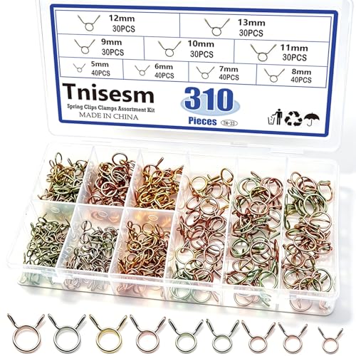 Image of Tnisesm 310Pcs 5-13mm 9 Size Spring Clips Clamps Assortment Kit, Fuel Line Hose Tubing Spring Clips Clamps for Motorcycle Scooter ATV