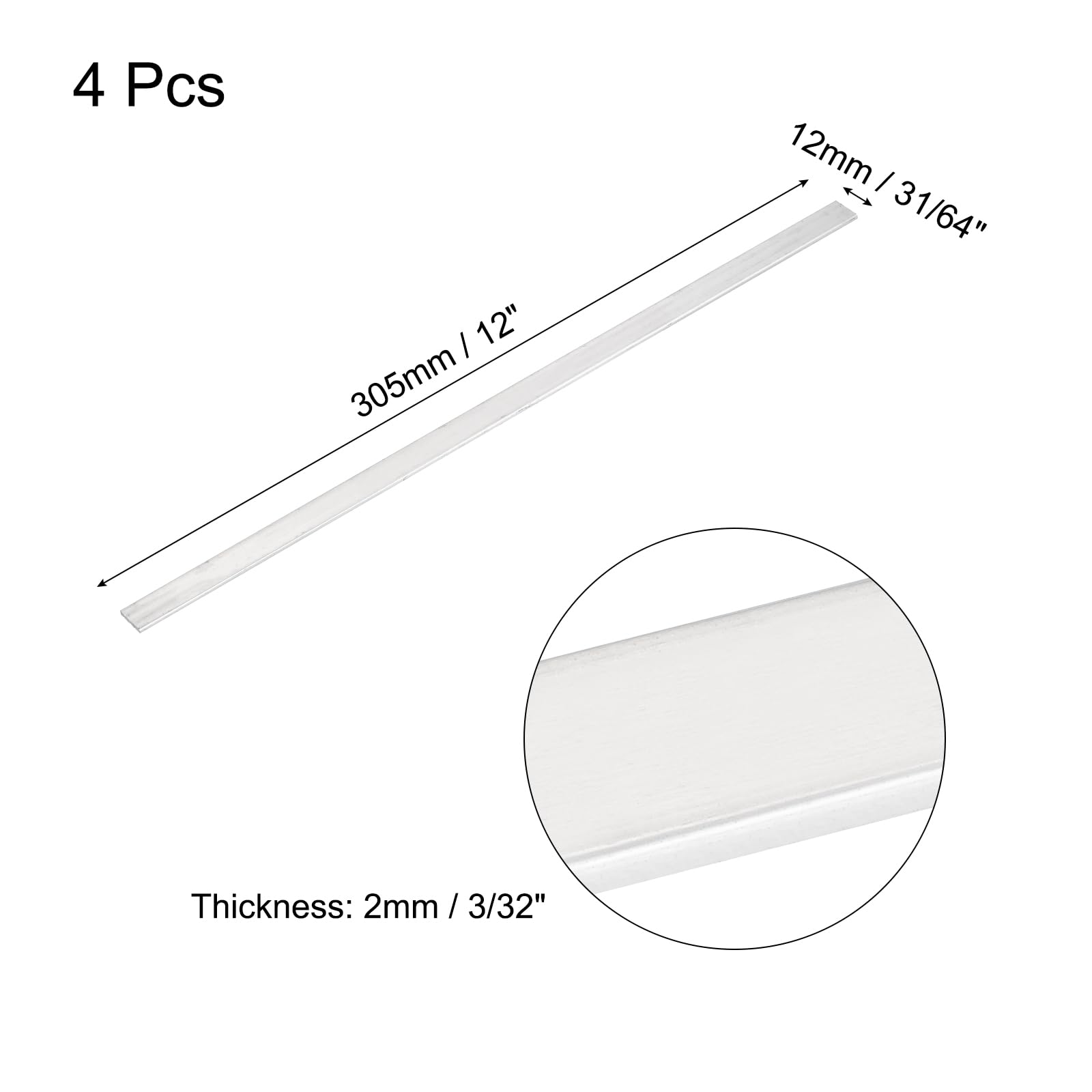 6061 Aluminum Flat Bar - 4 Pcs, 12" Long -2