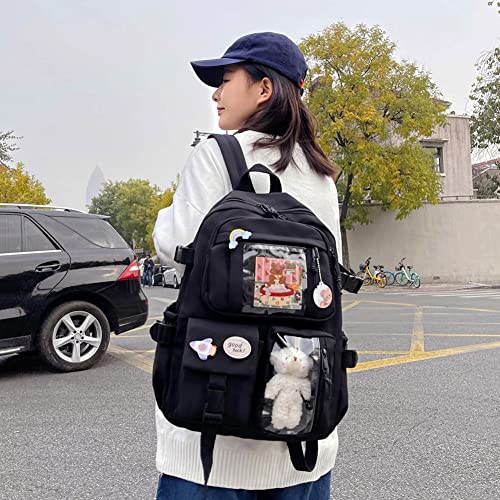 XIGUL Mochila feminina de nylon com vários bolsos, bolsa escolar Kawaii, para viagem, estudante, Pre