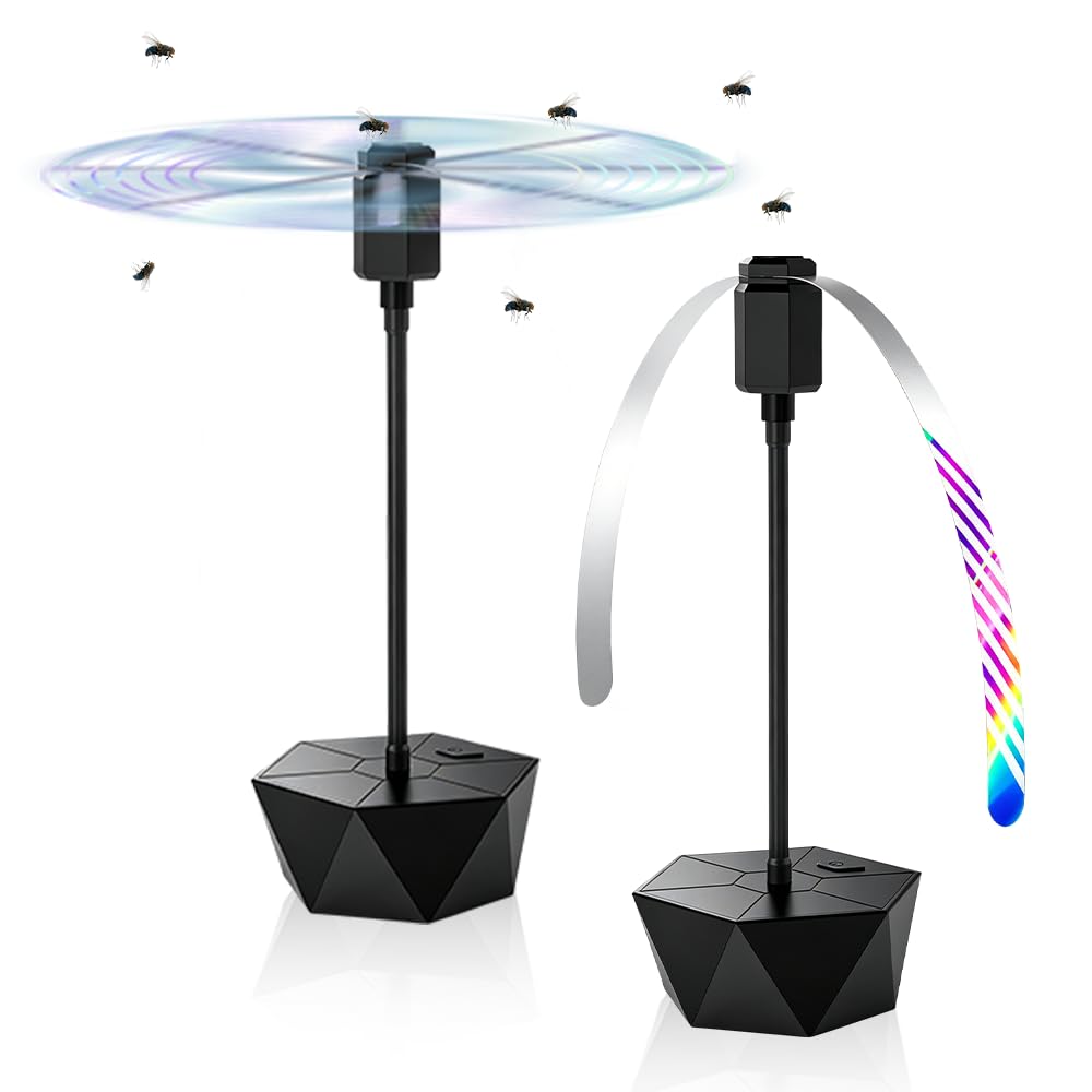 Ventilateur Anti-Mouches, 2 Pièces Ventilateur Anti-moustiques Mouches Fly Fan sans Produits Chimiques Répulsif à Mouches Répulsif à Pales pour Intérieure et Extérieure