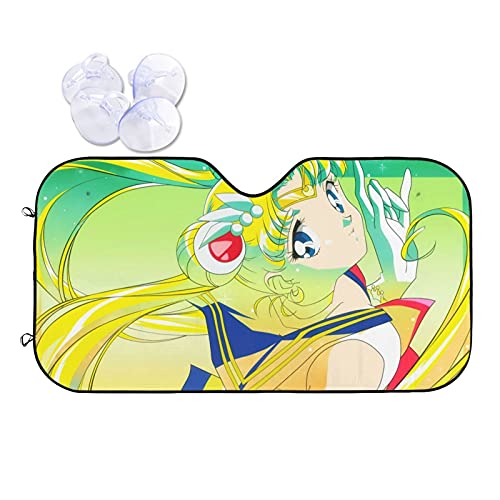 Cartoon S_ailor Moon Universal Foldable Car Front Window Sunshade,Blocks Max UV Rays Protection Car Interior Accessories for Sedans SUV Truck - Medium