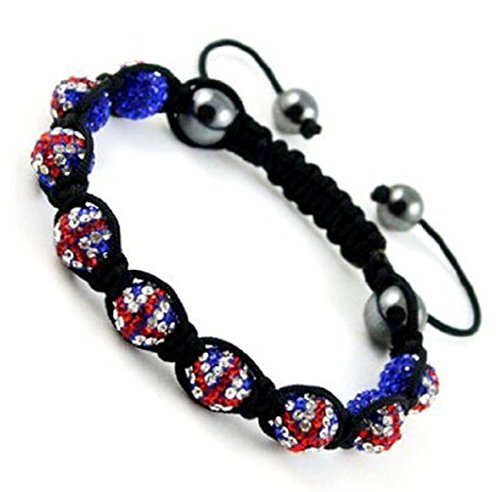 GrassVillage Shamballa Bracelet Union Jack Support Team GB Disco Ball Friendship Bead Unisex Bracelets Crystal Beads